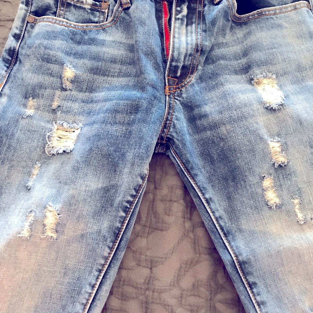 Boyfriend distressed jeans. Size 3 with 28” inseam.